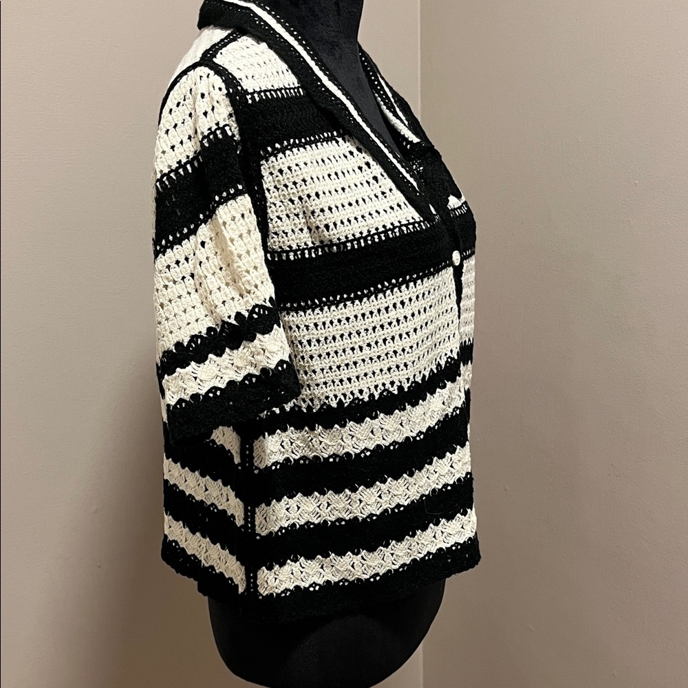 Solitaire Striped Crochet Cardigan Short sleeve Boho Style sz M - Picture 6 of 8